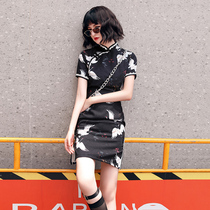 Black cheongsam young girl Chinese style fashion modified version of modern small dress national tide short summer