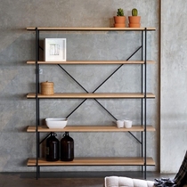 Retro simple solid wood bookcase multilayer bookcase industrial wind shelf to floor containing storage rack iron art exhibition shelf