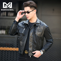 Autumn mens leather coat goatskin thickened warm short lapel youth leather motorcycle leather jacket flying suit tide