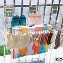 Stainless steel balcony drying rack window sill multi-clip sock rack drying rack anti-theft window drying shoe hanger