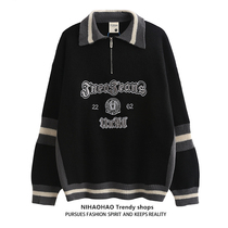 Nihaao Original Chaochio American High Street Semi-zip-knitted Shirt lovers Lazy Wind Design Sense Autumn Winter Sweater