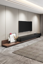 Retractable TV cabinet coffee table combination Nordic modern simple small apartment rock board floor-to-ceiling TV cabinet black