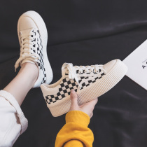 Summer thin breathable big head niche plaid thick-soled canvas shoes womens casual all-match cloth shoes board shoes white shoes tide