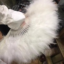 Feather fan cheongsam dance goose feather plush jk Hanfu photo props Beautiful Chinese style black and white folding fan