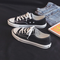 2021 summer new thin shallow canvas shoes womens shoes versatile sneakers breathable board shoes burst small black shoes
