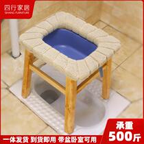 Toilet old man mobile urine basin adult solid wood stool squatting can toilet pregnant woman household toilet toilet toilet seat chair