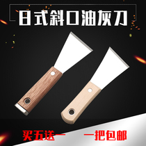 Japanese oblique mouth stainless steel putty knife blade scraper spatula putty knife thickened high-quality solid wood handle tail nail