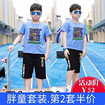 Fat Boy Summer Clothing Suit Pure Cotton Short Sleeve T-shirt Plus Fat Increased Loose Sports summer Little Fat Street Two sets 8