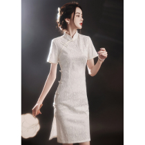 White cheongsam 2021 new summer elegant retro lace young girly improved short dress