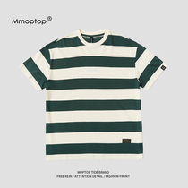 MMOPTOP Summer Qing empathy with the Tidal Card Loose Lovers Round the Pound Striped short sleeve T-shirt Mens wave Mens clothes
