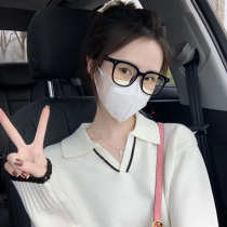 Spring womens dress temperament polo collar white sweater lady 2022 new small loose casual knit cardiovert blouse