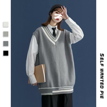 Vest vest academic style men and women with spring and autumn tide Joker thin gray exterior with Japanese minority sweethearts sweater