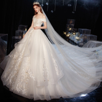 Wedding dress 2021 new bride summer temperament little man go out yarn shoulder-to-shoulder pregnant woman tailing main yarn