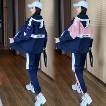 Sportswear suit womens leisure spring and autumn 2021 New loose clothes student fashion tooling two-piece tide