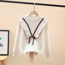 Girls sweater mink velvet 2021 new childrens pullover autumn and winter foreign atmosphere base shirt in the big Children girl sweater