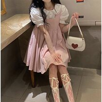  Summer new small embroidered short-sleeved shirt pink dress two-piece female