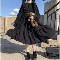  Short-sleeved duplex dress female student Korean loose wrinkled temperament A-line skirt