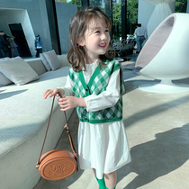 Girls dress 2022 Spring loaded with new children Ocean Gas Network Red Baby Spring and Autumn Korean version Princess Two suits