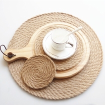 Round placemats heat insulation mats linen woven extravagant high-quality household eating anti-scalding coasters bowls pans pans pans