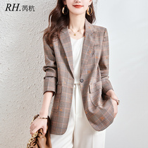 Plaid blazer womens 2021 spring and Autumn new suit jacket high design sense British style retro embroidery