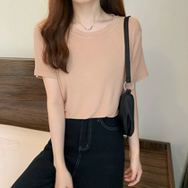 2021 summer Korean skinny Joker loose lazy style fashion simple round neck solid color short sleeve top INS tide