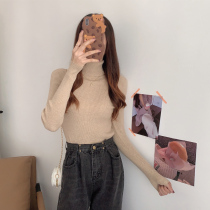 2021 Autumn New Korean slim slim wild fashion high collar solid color knitted long sleeve base shirt