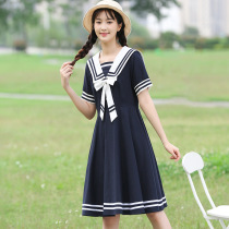 Japanese college Feng Shui hand dress dress summer student best friend sister dress Navy style jk uniform skirt genuine long
