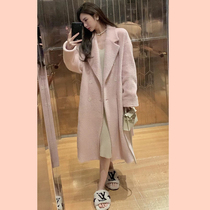 Qiu Rouyao with the same coat pink high-grade wool coat women winter plus velvet padded long double-breasted small