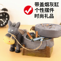 Donkey pull grinding ashtray creative personality trend home living room cute cartoon anti-flying ash with cover graduation send teacher