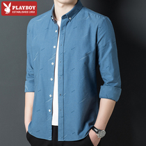 Playboy pure cotton mens long-sleeved shirt spring and autumn new printing trend mens casual loose cotton shirt