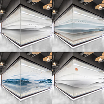 Large new Chinese landscape painting frosted glass film company office Zen electrostatic sticker anti-peep customization
