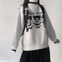 Korean color-padded turtleneck sweater female students winter lazy wind loose pullover cartoon knitted coat top