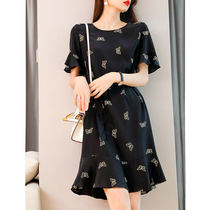 French luxury womens summer New loose waist lace up butterfly print mulberry silk a short sleeve dress