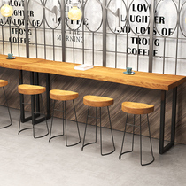 Simple personality narrow table solid wood high foot bar table and chair beverage shop commercial long table hamburger fast table against wall