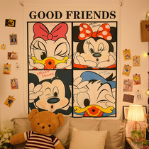 Mickey background cloth cartoon cute girl bedroom wall cloth rental dormitory renovation bedside decoration hanging cloth tapestry