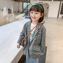 Girl Blazer Spring 2021 new little girl Korean version of foreign style fashionable Plaid children spring and autumn coat tide