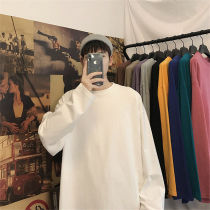 Base shirt mens long-sleeved white T-shirt pure cotton round neck inner match ins hip-hop trend youth loose large size Hong Kong style solid color