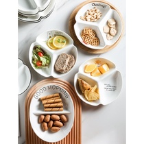 Split fat reduction quantitative meal plate multi-grid household two-grid ceramic tableware Japanese breakfast plate three-grid plate