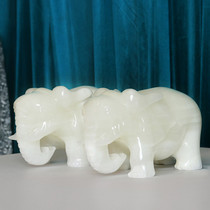 Natural jade elephant ornaments a pair of home decorations to lead customers high-end opening housewarming business gifts