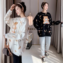 Large Code Gestational Woman Dress Spring Autumn Sweatshirt Jacket Fashion long style Relaxed Ocean Qi Minus the Bottom Shirt 200 catty Spring Fashion