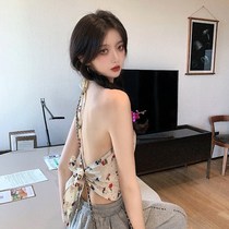 French romantic little flower drawstring lanyard halter vest summer new design feel knot tie tie tie strap