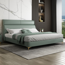 Budifen light luxury leather bed Italian minimalist double bed master bedroom modern minimalist solid wood wedding bed storage leather bed