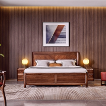 Hongri Langtu double bed Residential solid wood furniture Ebony wood natural wood grain parquet modern furniture bed