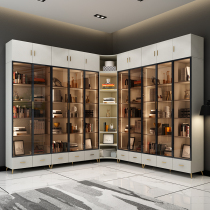 Fu Yu light luxury glass door full wall bookcase Nordic simple modern whole wall with door floor study living room bookcase