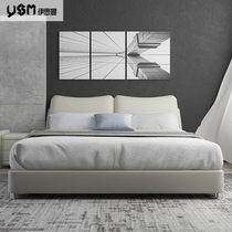 Ethman post-modern minimalist light luxury First layer cowhide double 2 2 m Italian minimalist bed leather master bedroom Queen bed