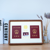 Marriage certificate photo frame fillet solid wood A4 table hanging wall couple couple certificate registration box creative gift