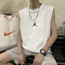 Cotton white vest male high school students sleeveless T-shirt summer round collar tide brand sports fitness running hurdles trend