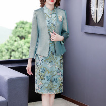 New cheongsam 2021 New Chinese style womens Tang suit womens set two-piece happy mother wedding dress dress