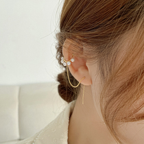 925 Pure Silver Needle Pearl Earrings Earrings Woman South Korea Personality Brief Chain Ear Nail Small Temperament Super Fairy
