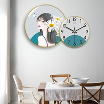 Clock Living room hanging silent clock Wall clock Personality creative fashion wall hanging quartz clock Restaurant decorative painting with clock